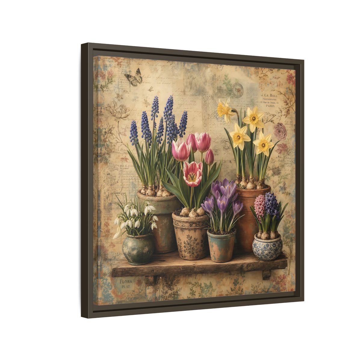 Side Mockup 11. Floral Spring Flowers Vintage Floral shown as stretched canvas wall art