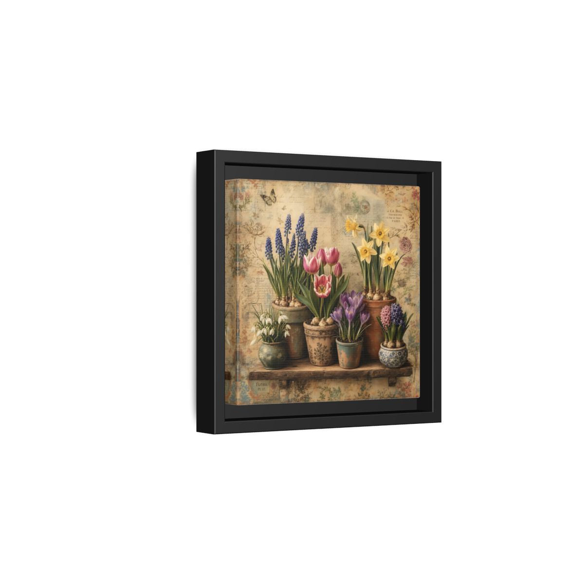 Side Mockup 3. Floral Spring Flowers Vintage Floral shown as stretched canvas wall art