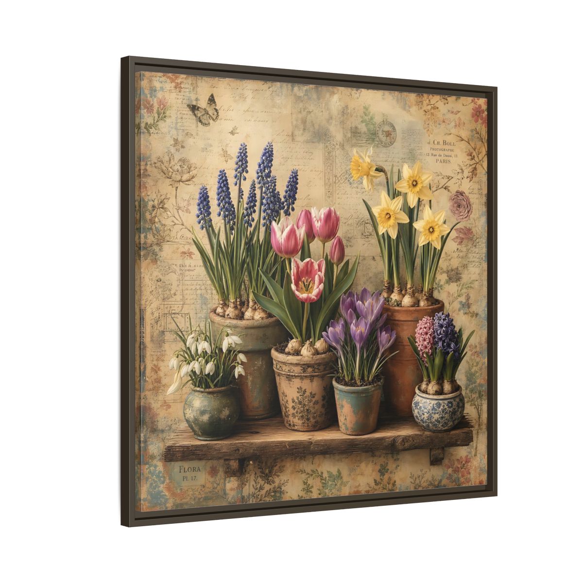 Side Mockup 8. Floral Spring Flowers Vintage Floral shown as stretched canvas wall art