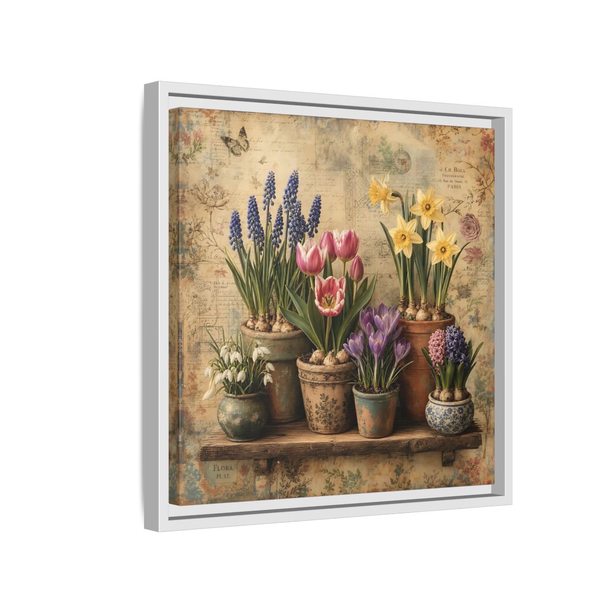 Side Mockup 13. Floral Spring Flowers Vintage Floral shown as stretched canvas wall art