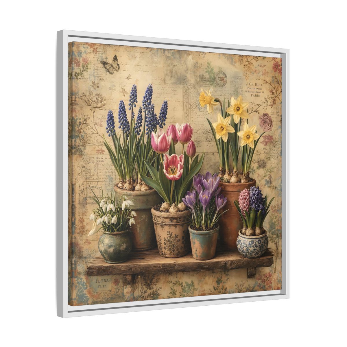 Side Mockup 26. Floral Spring Flowers Vintage Floral shown as stretched canvas wall art