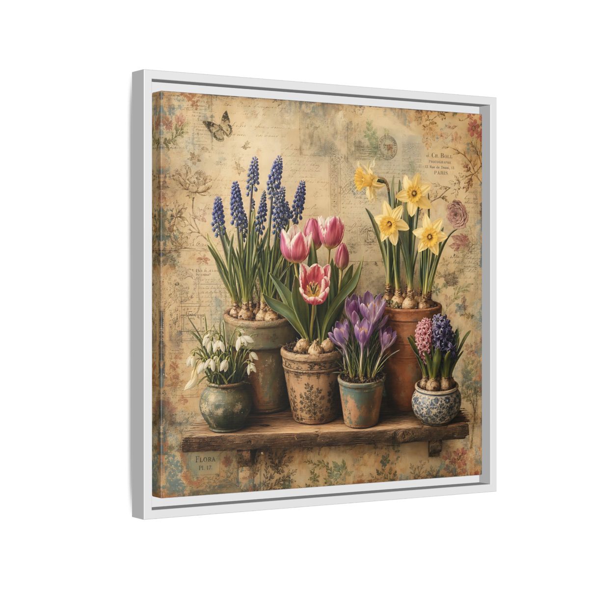 Side Mockup 10. Floral Spring Flowers Vintage Floral shown as stretched canvas wall art