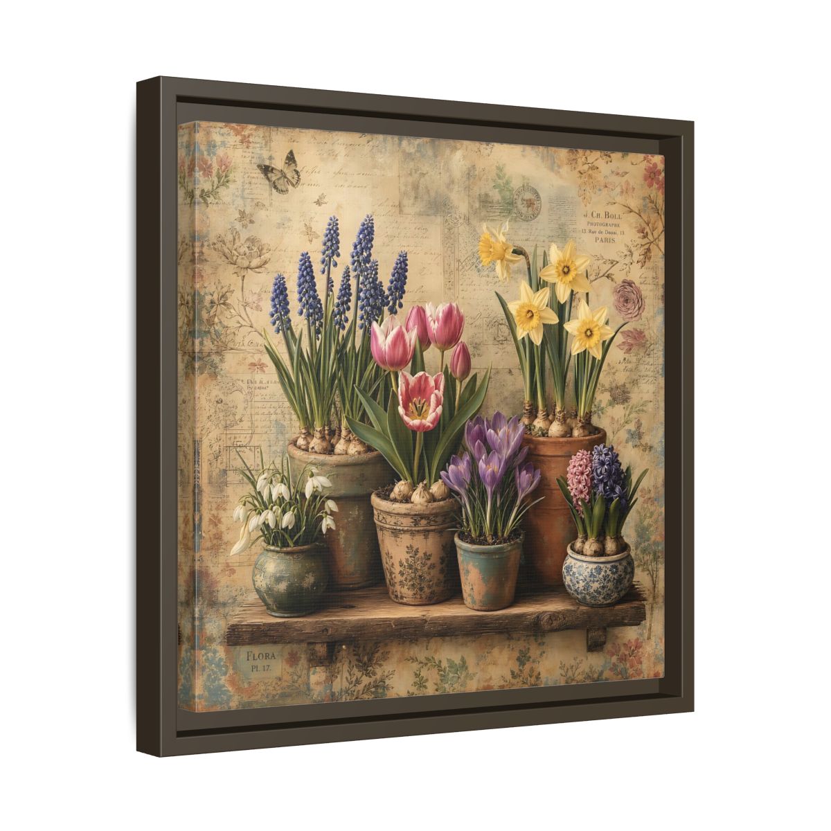 Side Mockup 29. Floral Spring Flowers Vintage Floral shown as stretched canvas wall art