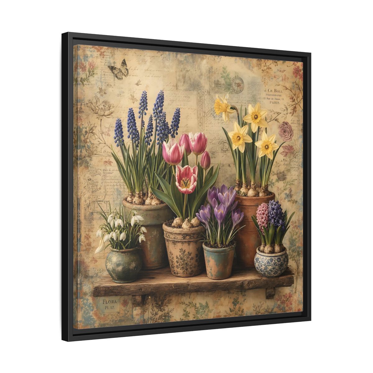 Side Mockup 31. Floral Spring Flowers Vintage Floral shown as stretched canvas wall art