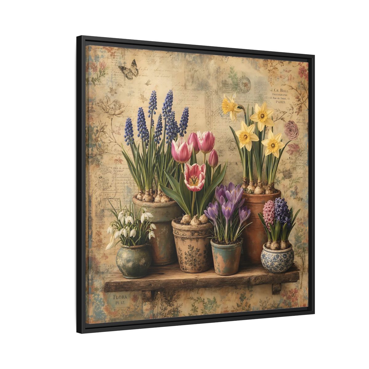 Side Mockup 9. Floral Spring Flowers Vintage Floral shown as stretched canvas wall art
