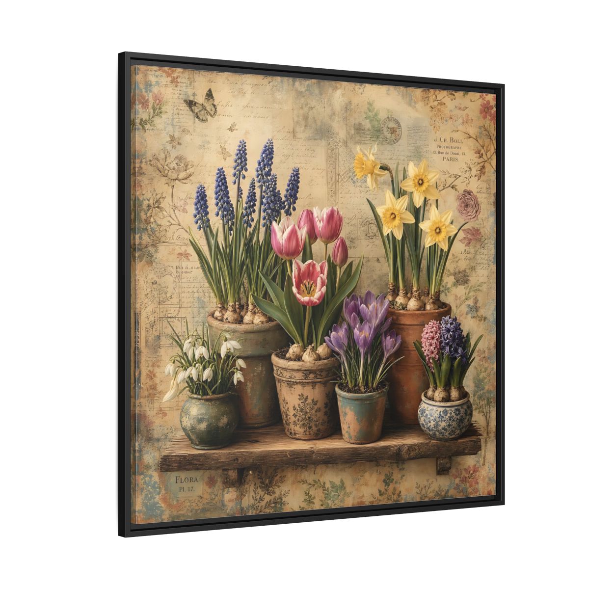 Side Mockup 6. Floral Spring Flowers Vintage Floral shown as stretched canvas wall art