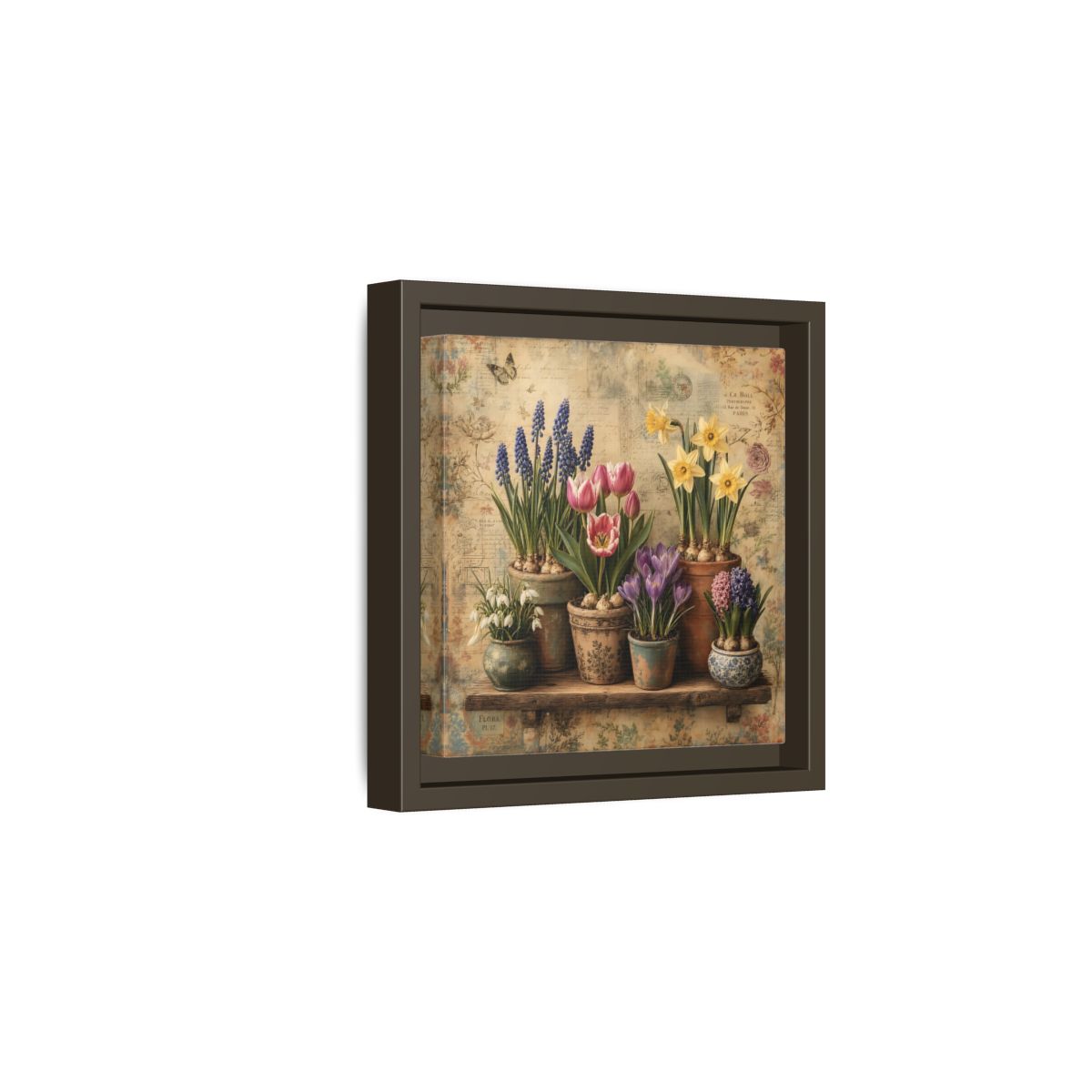 Side Mockup 2. Floral Spring Flowers Vintage Floral shown as stretched canvas wall art