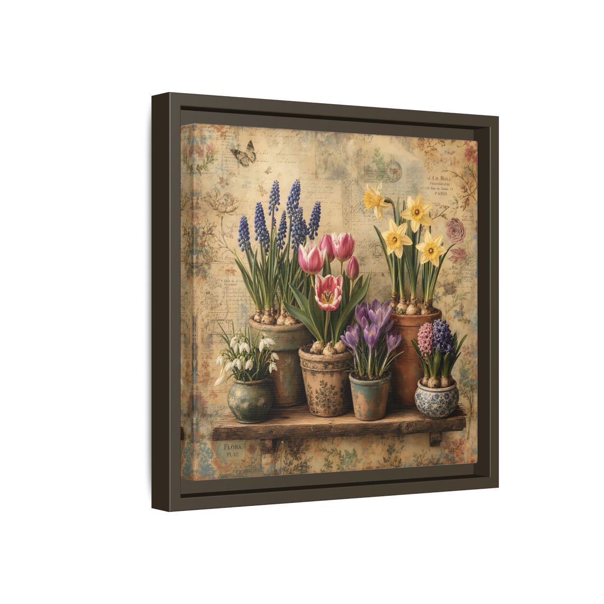 Side Mockup 17. Floral Spring Flowers Vintage Floral shown as stretched canvas wall art