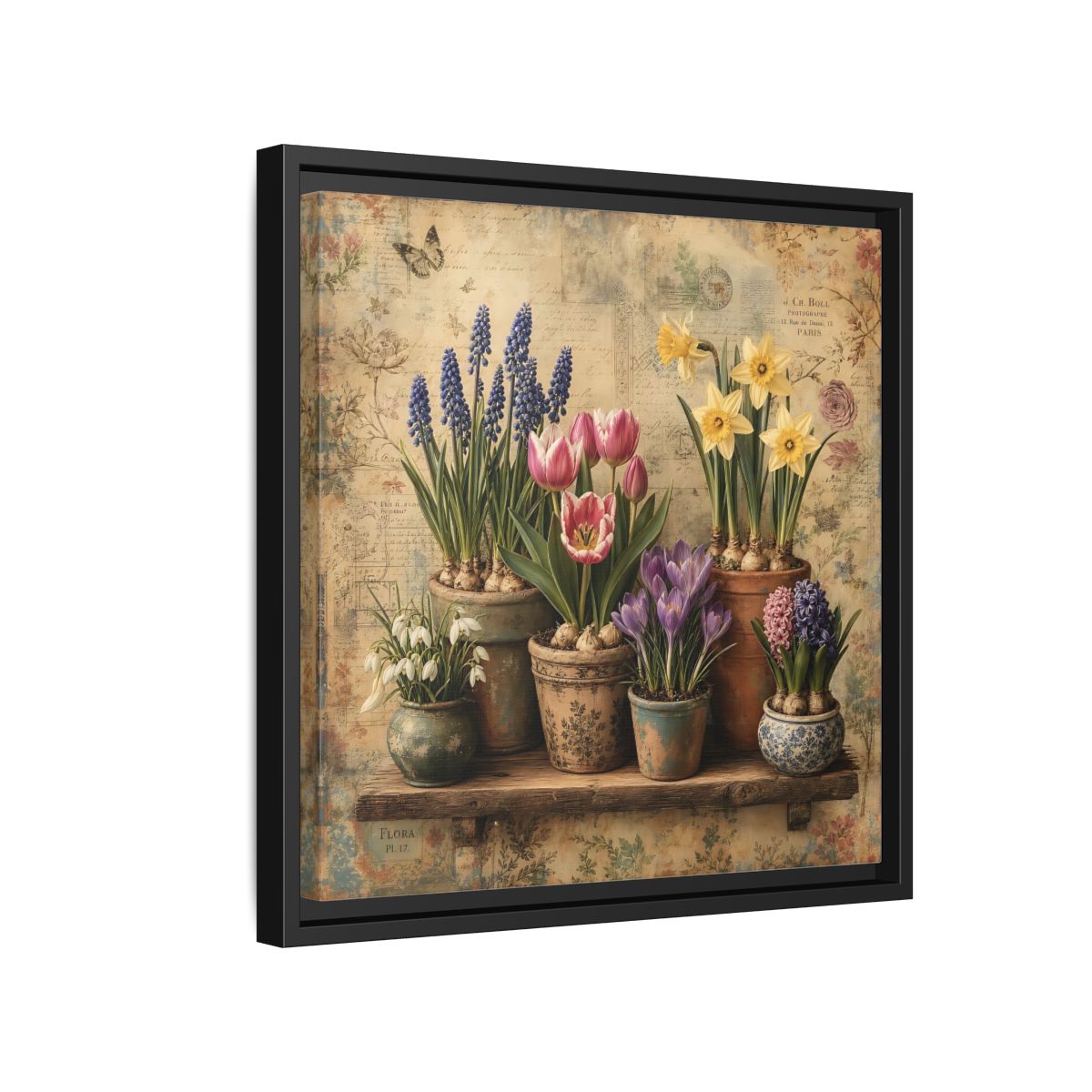 Side Mockup 15. Floral Spring Flowers Vintage Floral shown as stretched canvas wall art
