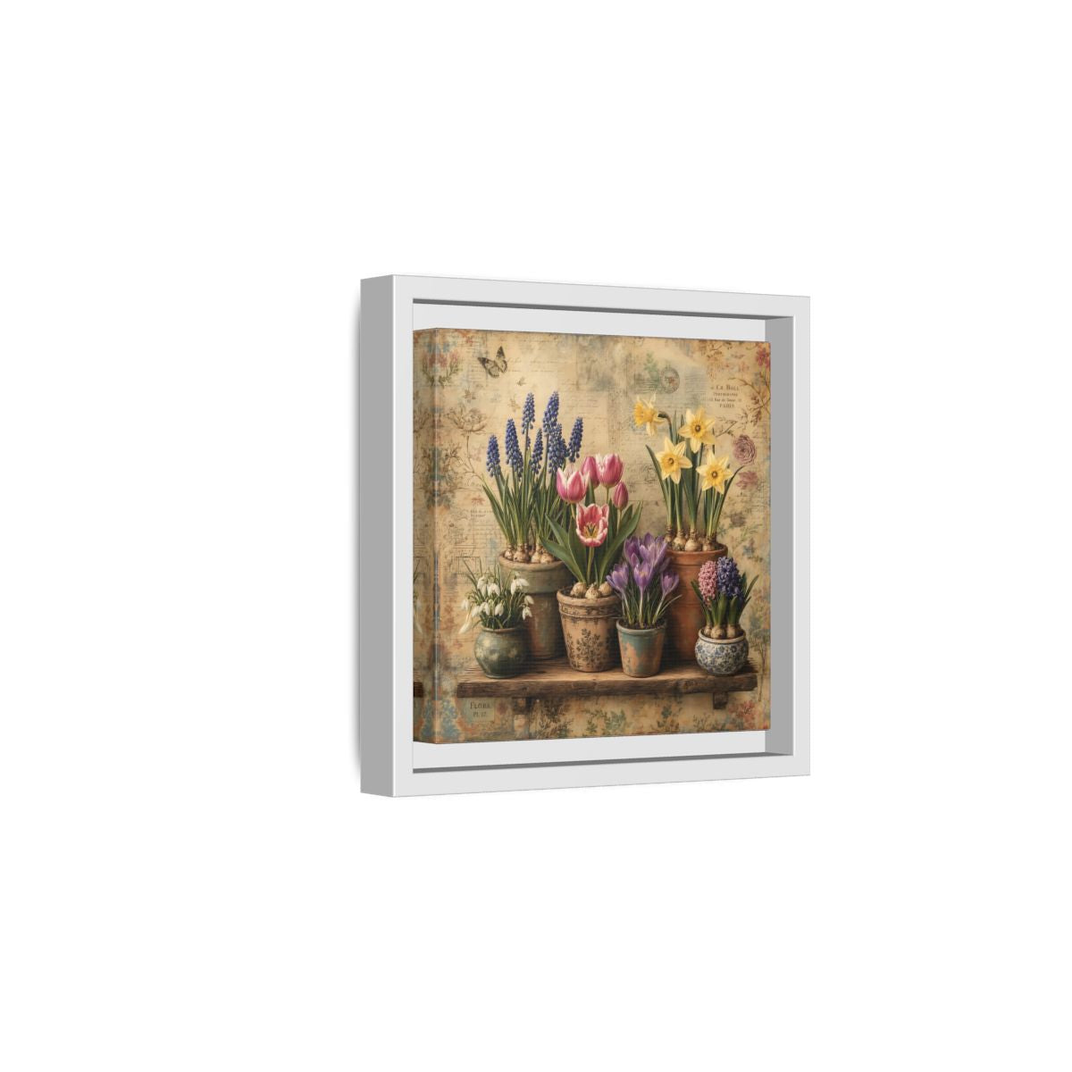 Side Mockup 1. Floral Spring Flowers Vintage Floral shown as stretched canvas wall art