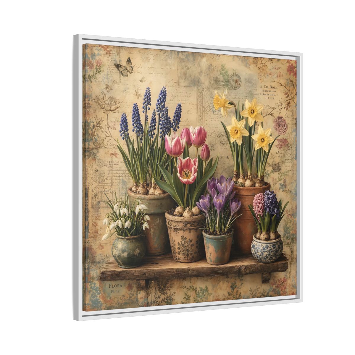 Side Mockup 7. Floral Spring Flowers Vintage Floral shown as stretched canvas wall art