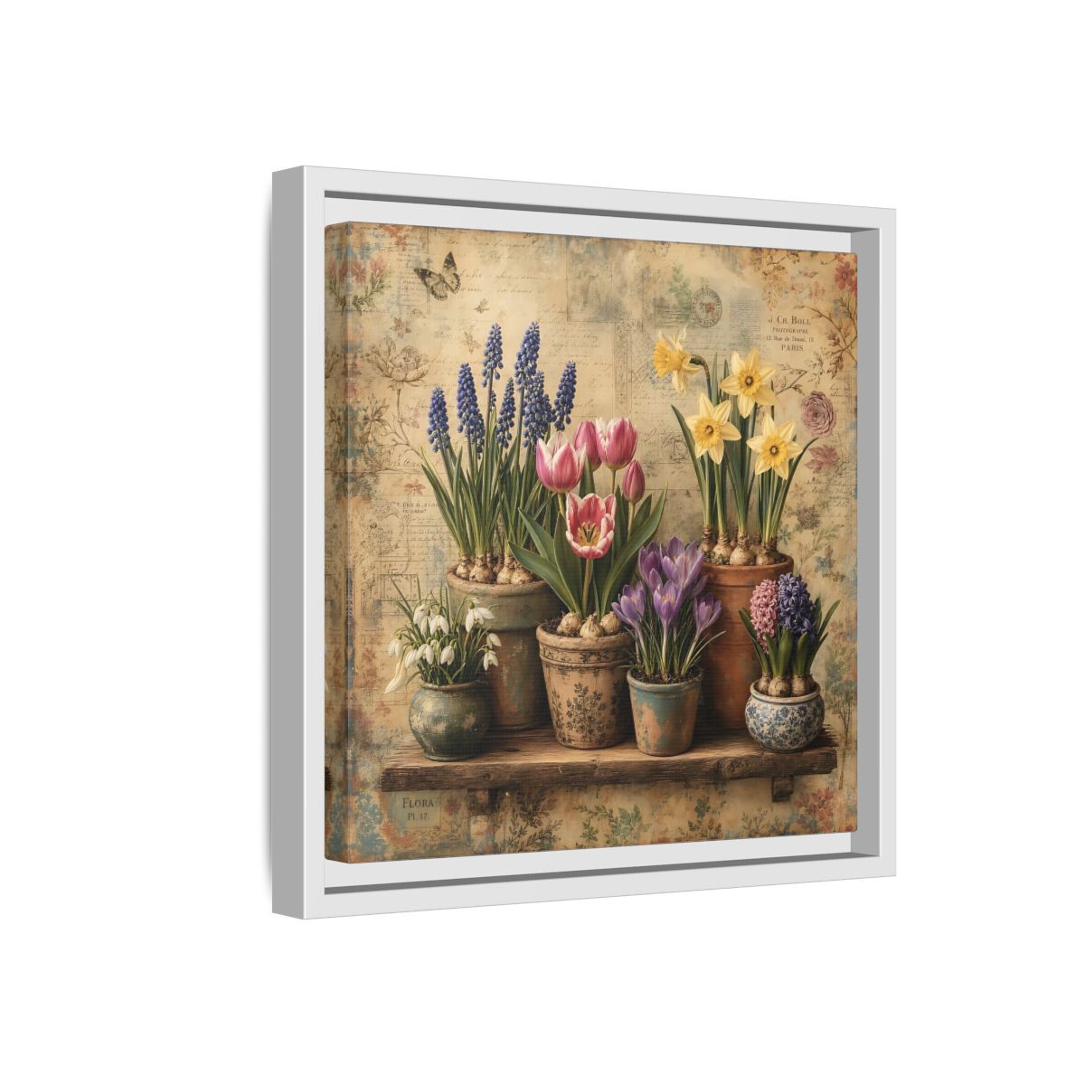 Side Mockup 16. Floral Spring Flowers Vintage Floral shown as stretched canvas wall art