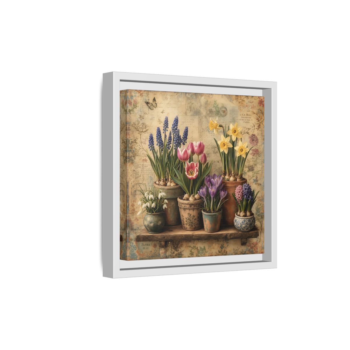Side Mockup 19. Floral Spring Flowers Vintage Floral shown as stretched canvas wall art