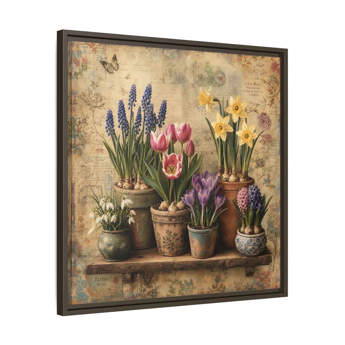 Side Mockup 27. Floral Spring Flowers Vintage Floral shown as stretched canvas wall art