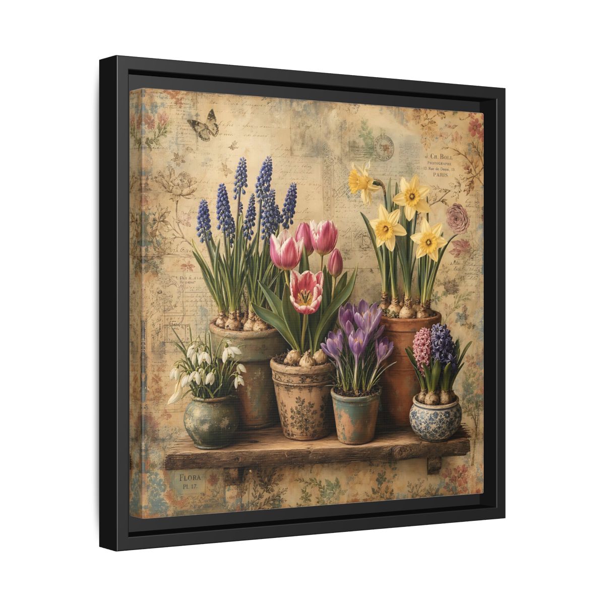 Side Mockup 32. Floral Spring Flowers Vintage Floral shown as stretched canvas wall art
