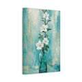 Side Mockup 4. Floral White Flowers White Flowers Teal shown as stretched canvas wall art