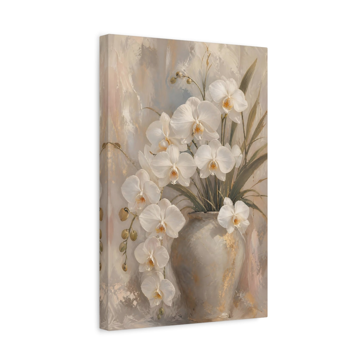 Side Mockup 4. Floral White Orchids White Orchid Floral shown as stretched canvas wall art