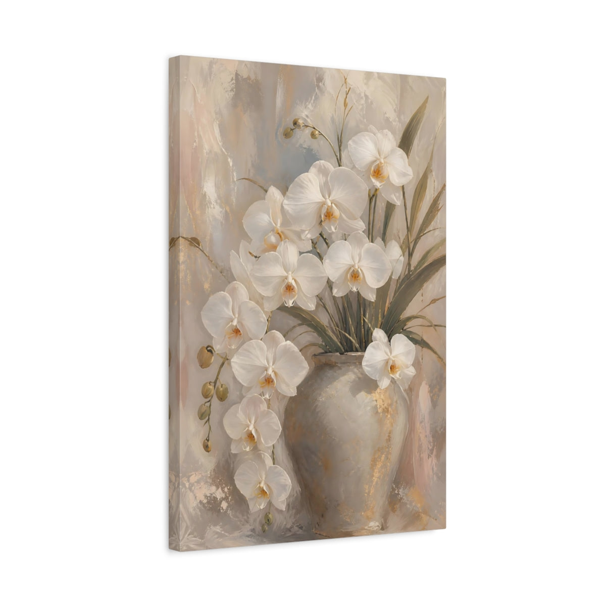 Side Mockup 3. Floral White Orchids White Orchid Floral shown as stretched canvas wall art