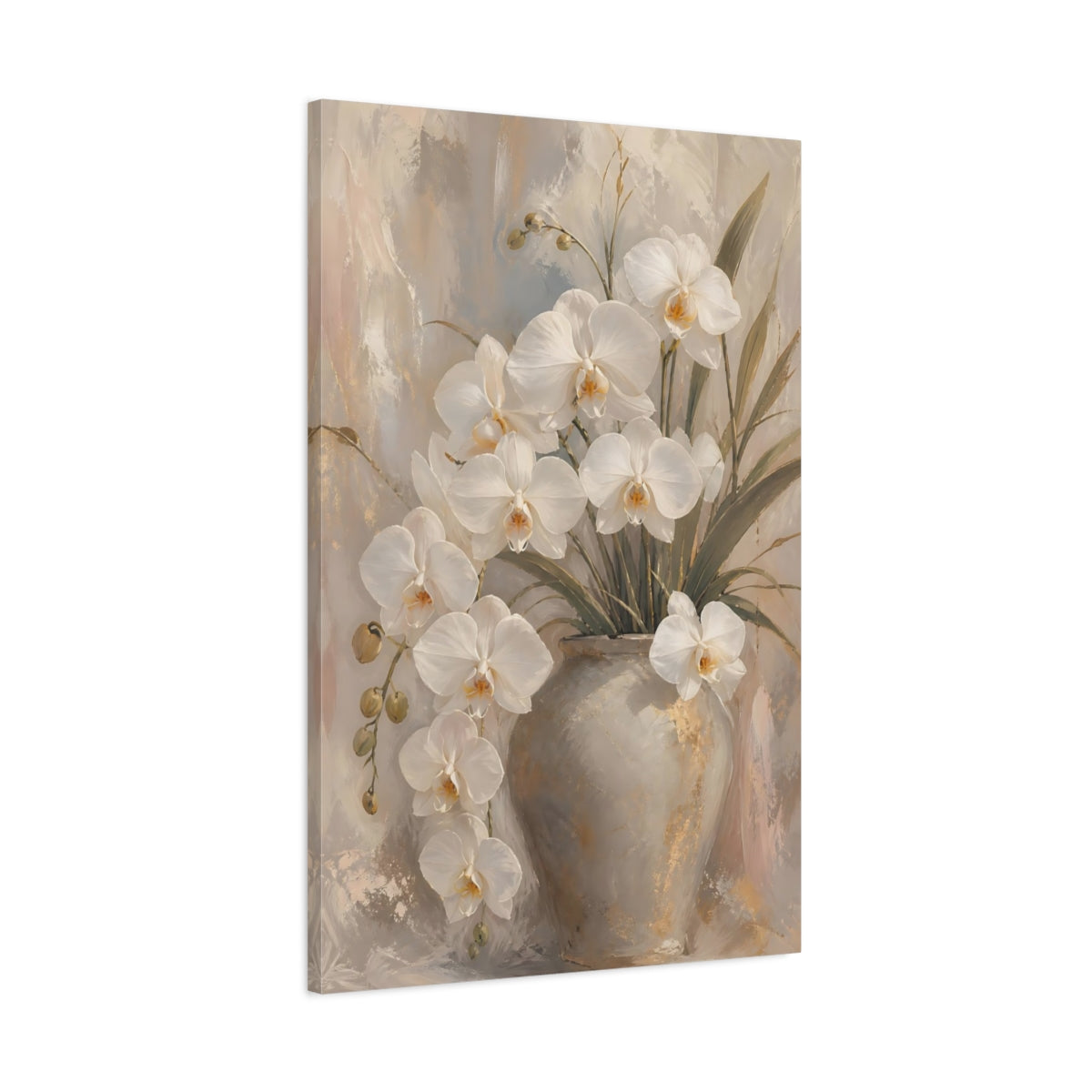 Main Mockup. Floral White Orchids White Orchid Floral shown as stretched canvas wall art