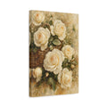 Side Mockup 4. Floral White Roses White Rose Basket shown as stretched canvas wall art