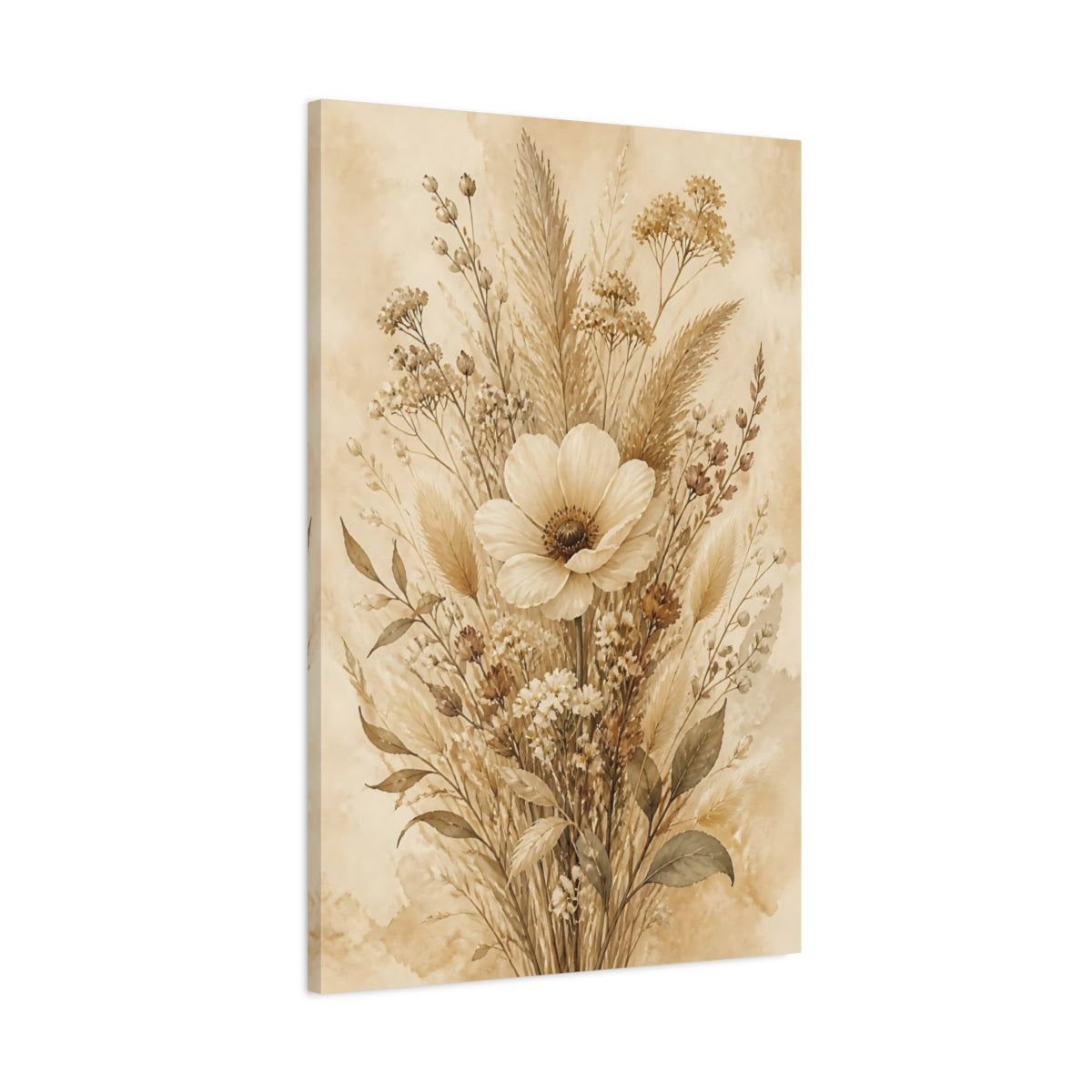 Main Mockup. Floral Wildflower Bouquet Earthy Tones shown as stretched canvas wall art