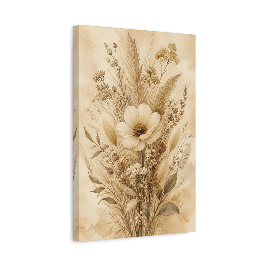 Side Mockup 4. Floral Wildflower Bouquet Earthy Tones shown as stretched canvas wall art