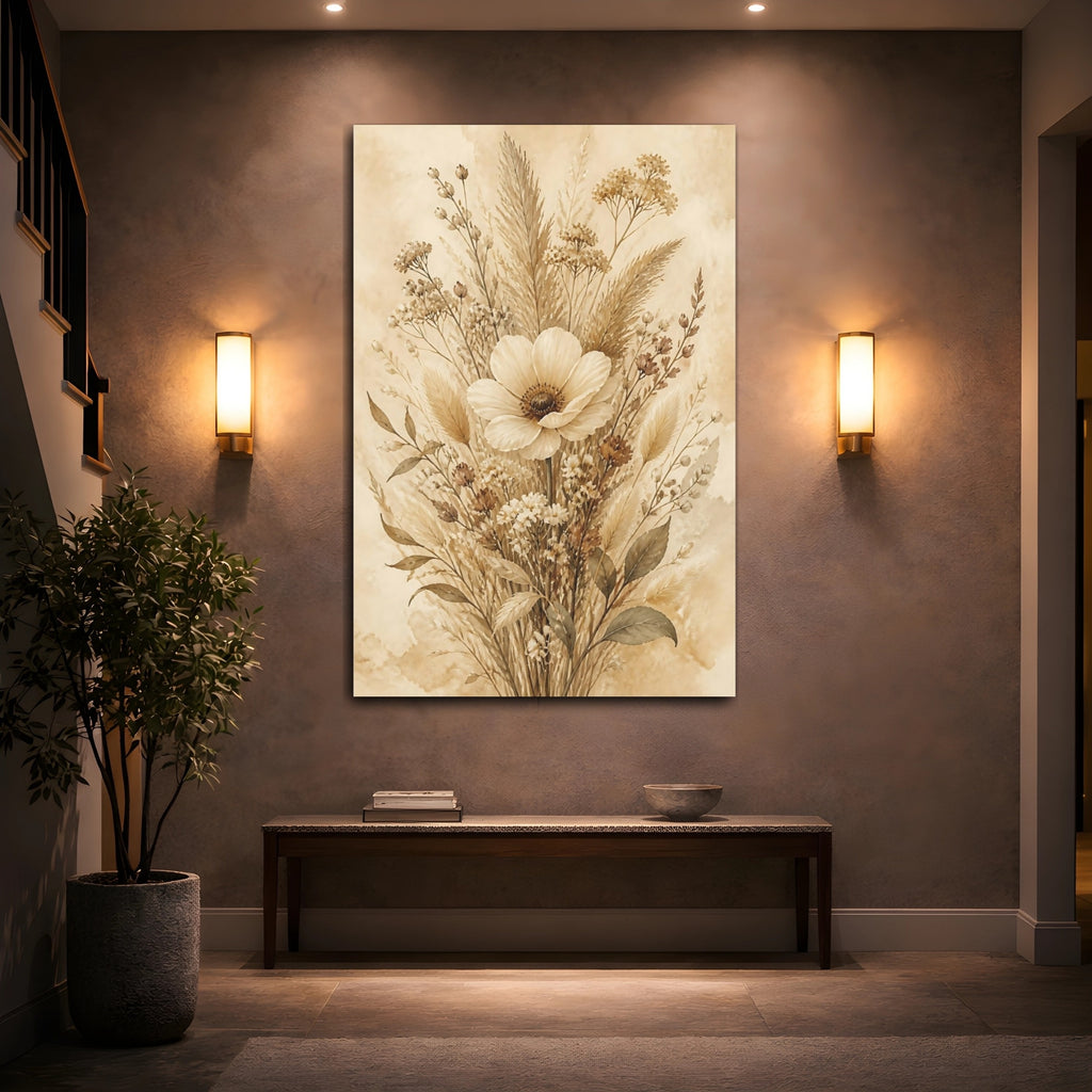 Mockup 2. Floral Wildflower Bouquet Earthy Tones shown as stretched canvas wall art