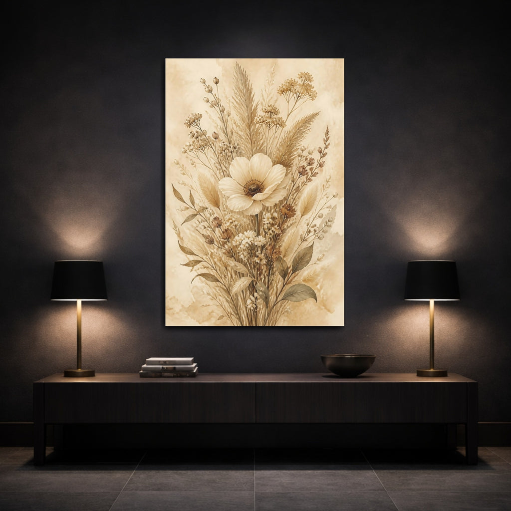 Mockup 3. Floral Wildflower Bouquet Earthy Tones shown as stretched canvas wall art