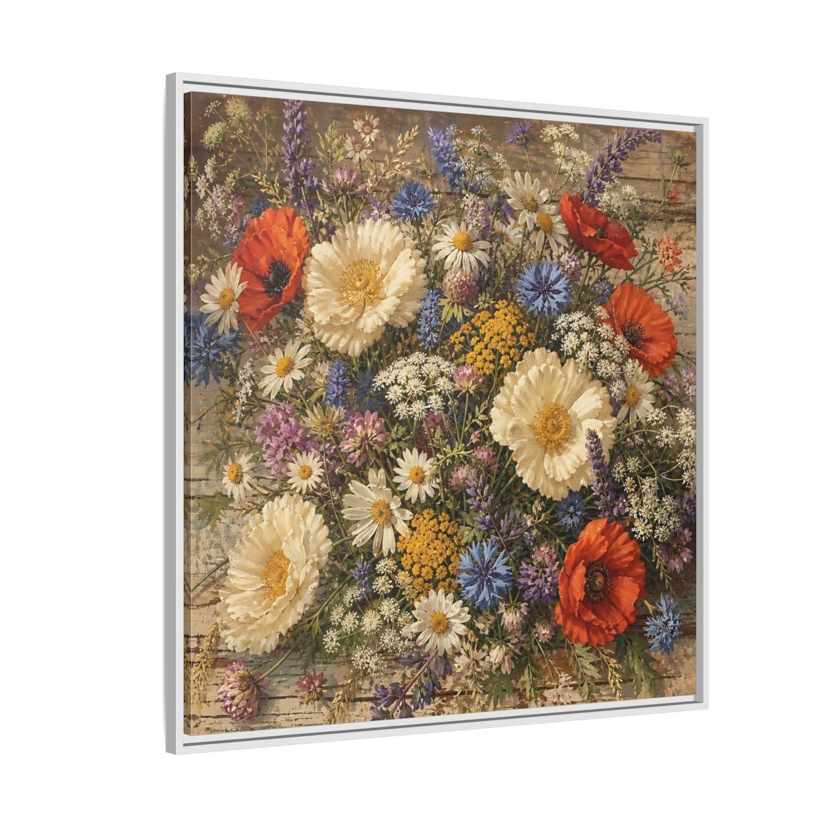 Side Mockup 4. Floral Wildflowers Colorful Wildflowers shown as stretched canvas wall art