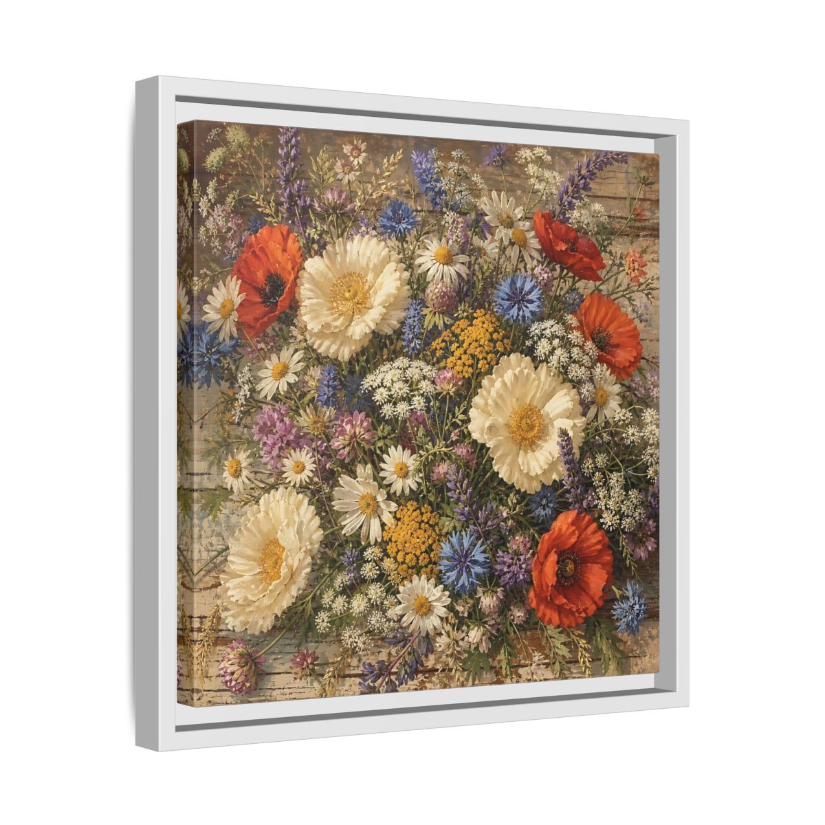 Side Mockup 28. Floral Wildflowers Colorful Wildflowers shown as stretched canvas wall art