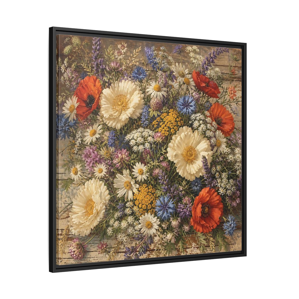 Side Mockup 30. Floral Wildflowers Colorful Wildflowers shown as stretched canvas wall art