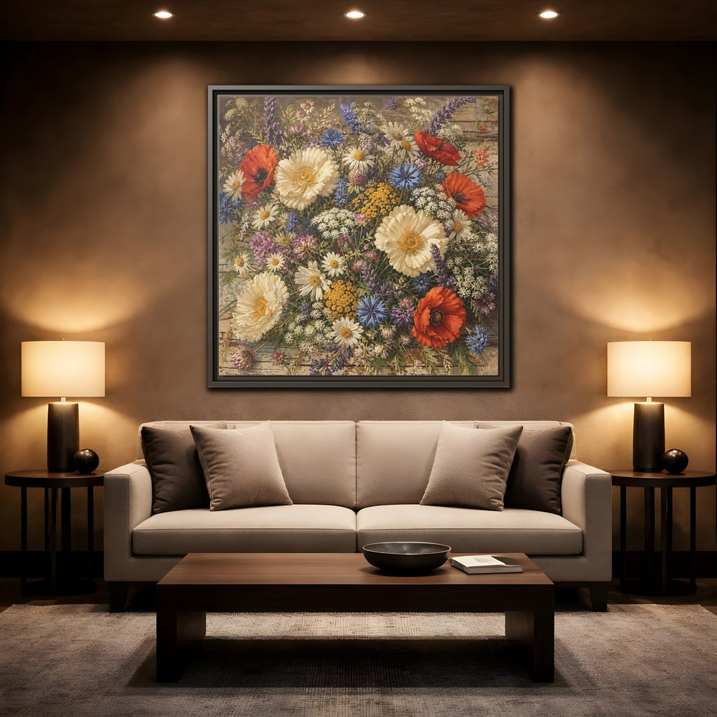 Mockup 2. Floral Wildflowers Colorful Wildflowers shown as stretched canvas wall art