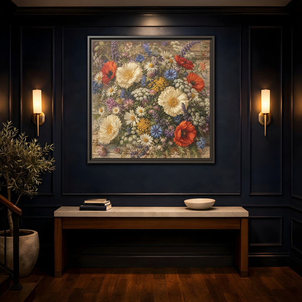 Mockup 4. Floral Wildflowers Colorful Wildflowers shown as stretched canvas wall art