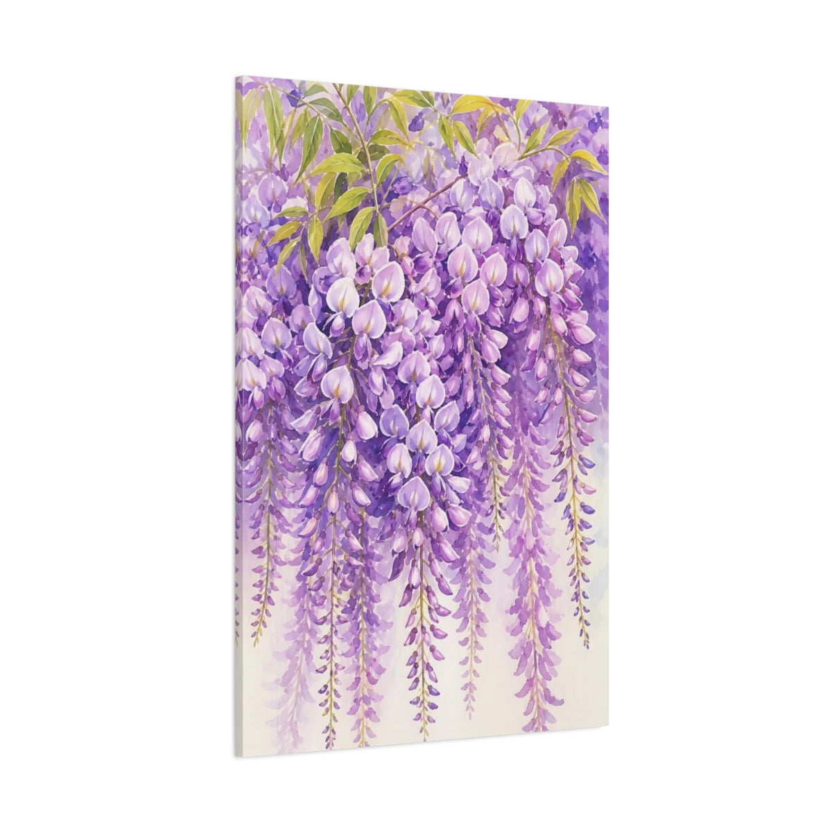 Side Mockup 1. Floral Wisteria Flowers Purple Floral shown as stretched canvas wall art