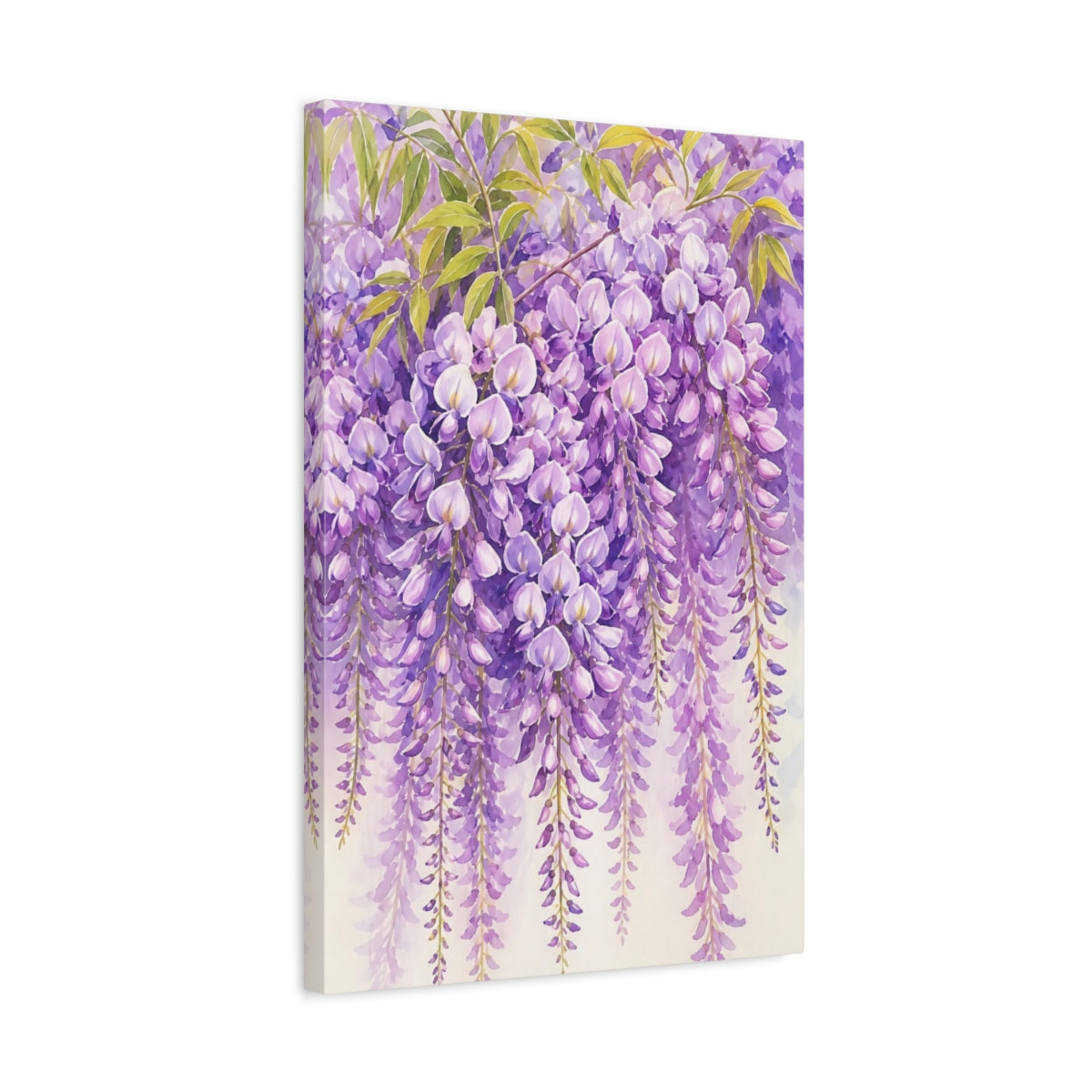 Side Mockup 3. Floral Wisteria Flowers Purple Floral shown as stretched canvas wall art