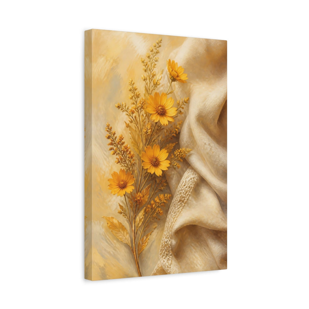 Side Mockup 4. Floral Yellow Flowers Yellow Flowers shown as stretched canvas wall art