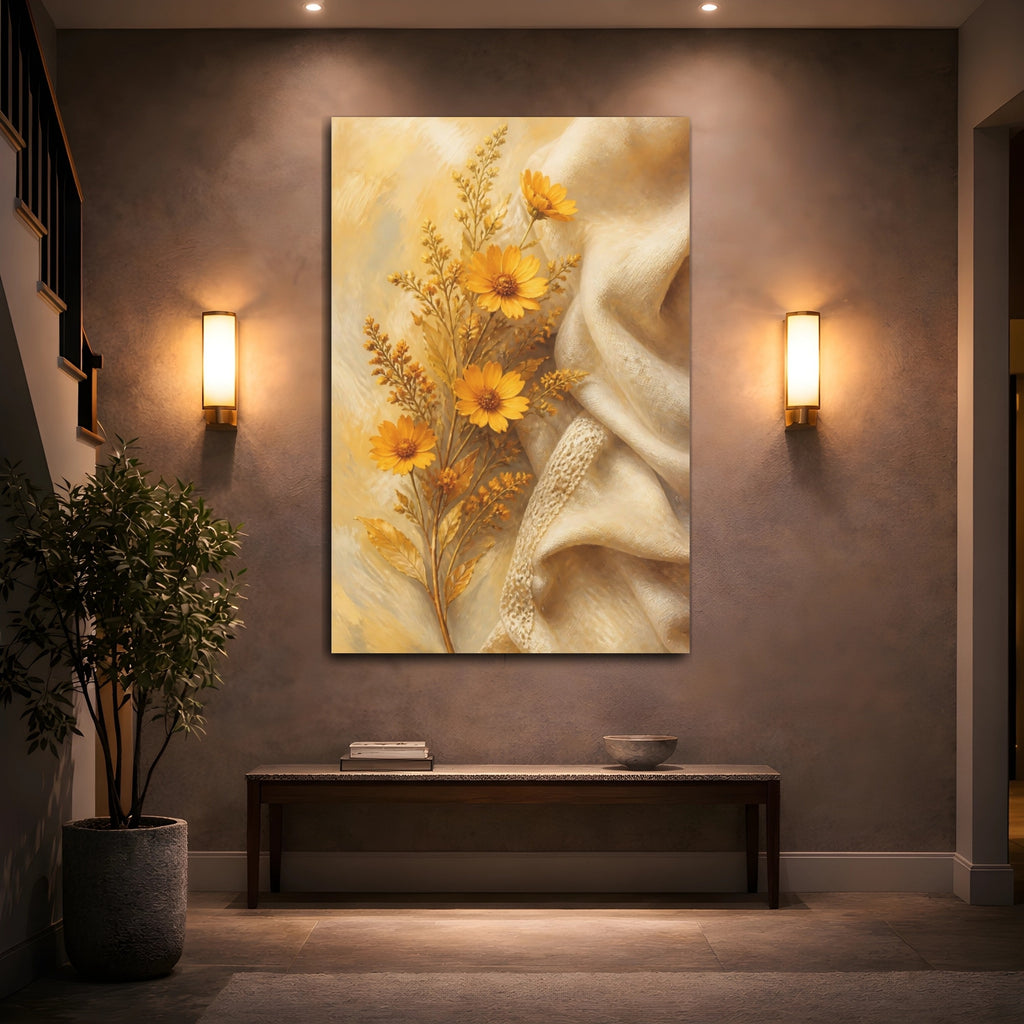 Mockup 2. Floral Yellow Flowers Yellow Flowers shown as stretched canvas wall art