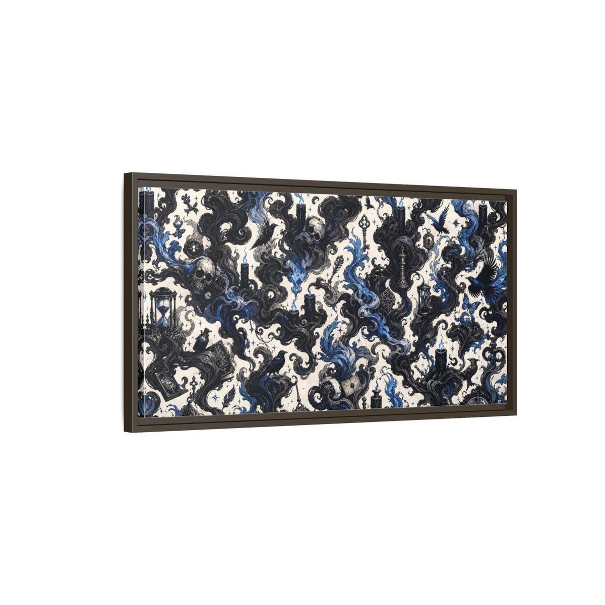 Main Mockup. Horror Skulls Black And Blue Gothic shown as stretched canvas wall art