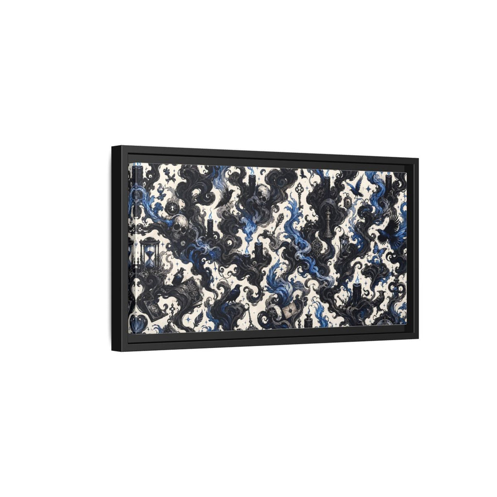 Side Mockup 8. Horror Skulls Black And Blue Gothic shown as stretched canvas wall art