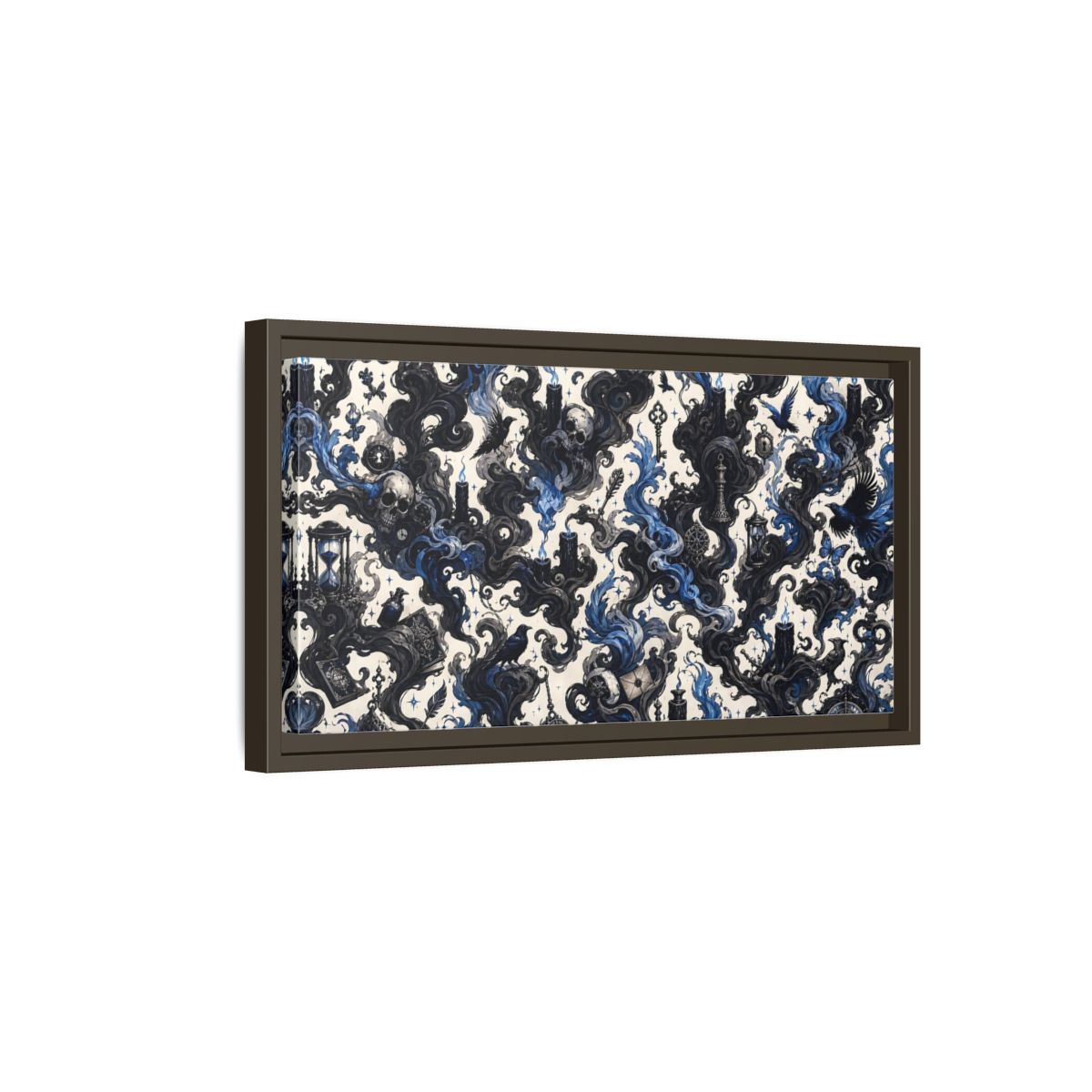 Side Mockup 7. Horror Skulls Black And Blue Gothic shown as stretched canvas wall art