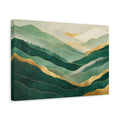 Side Mockup 4. Nature Abstract Mountains Green Gold Mountains shown as stretched canvas wall art