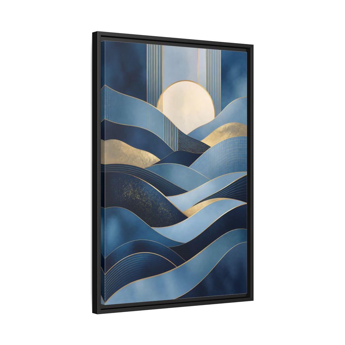 Side Mockup 14. Nature Abstract Waves Blue Gold Abstract shown as stretched canvas wall art