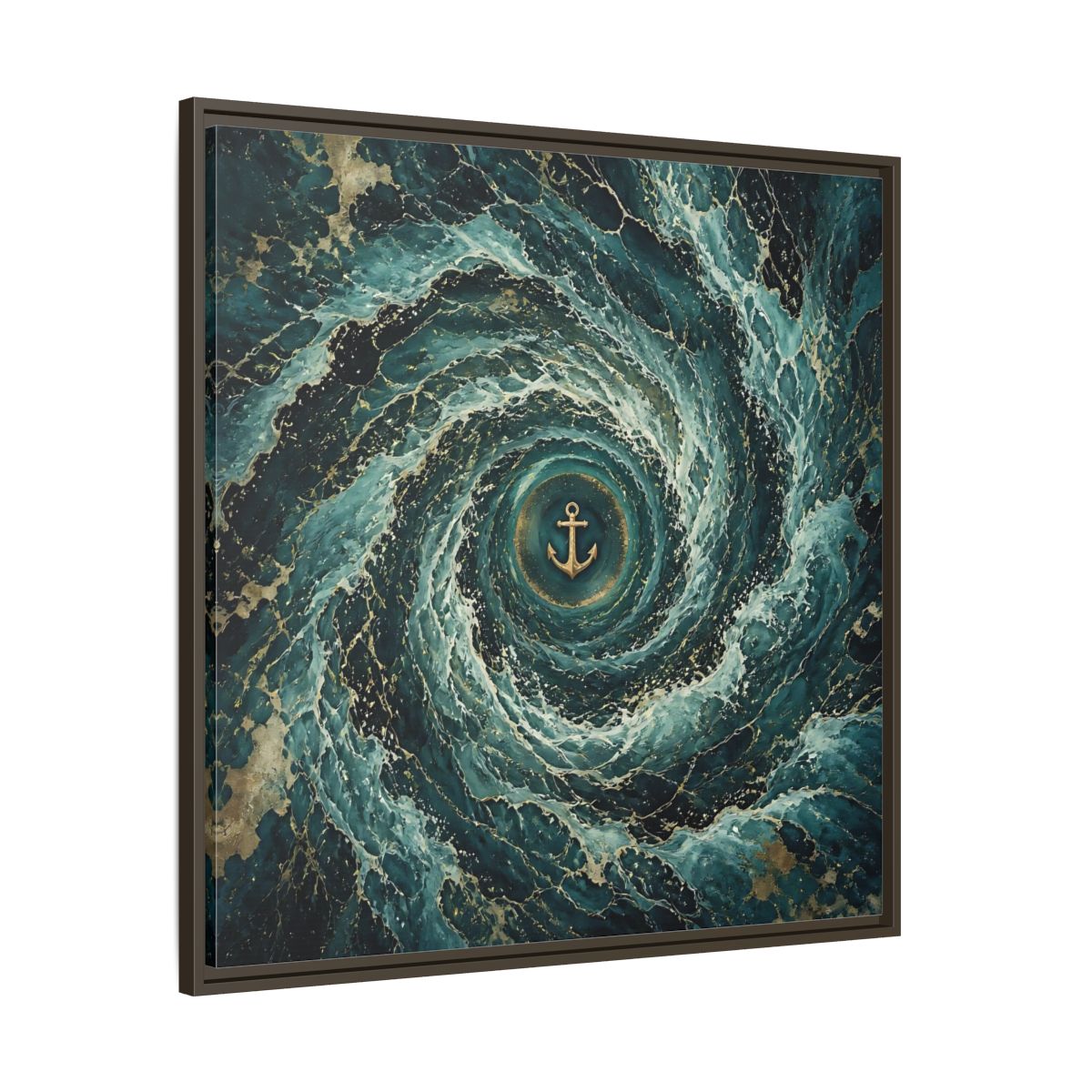 Main Mockup. Nature Anchor Teal Gold Anchor shown as stretched canvas wall art