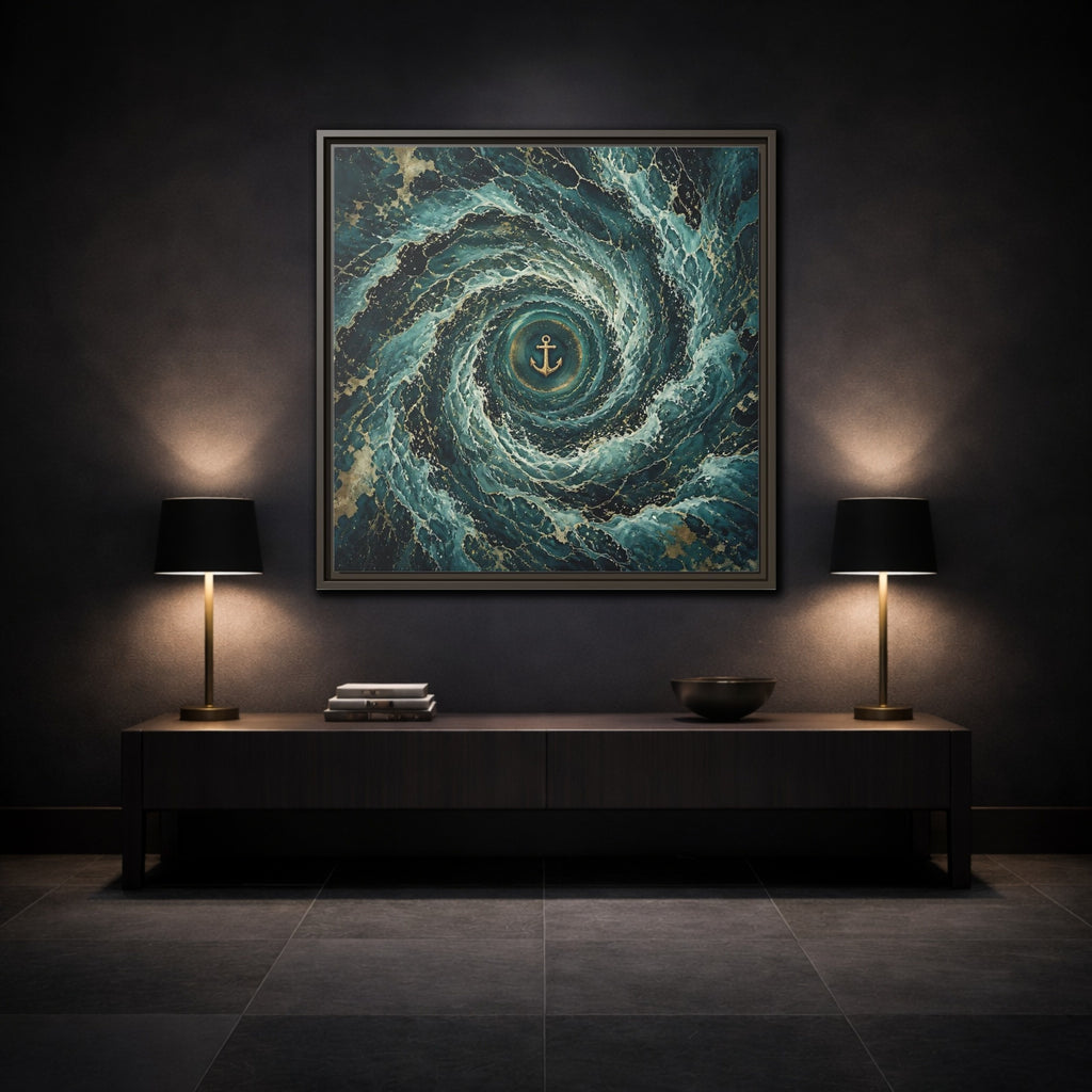 Mockup 3. Nature Anchor Teal Gold Anchor shown as stretched canvas wall art