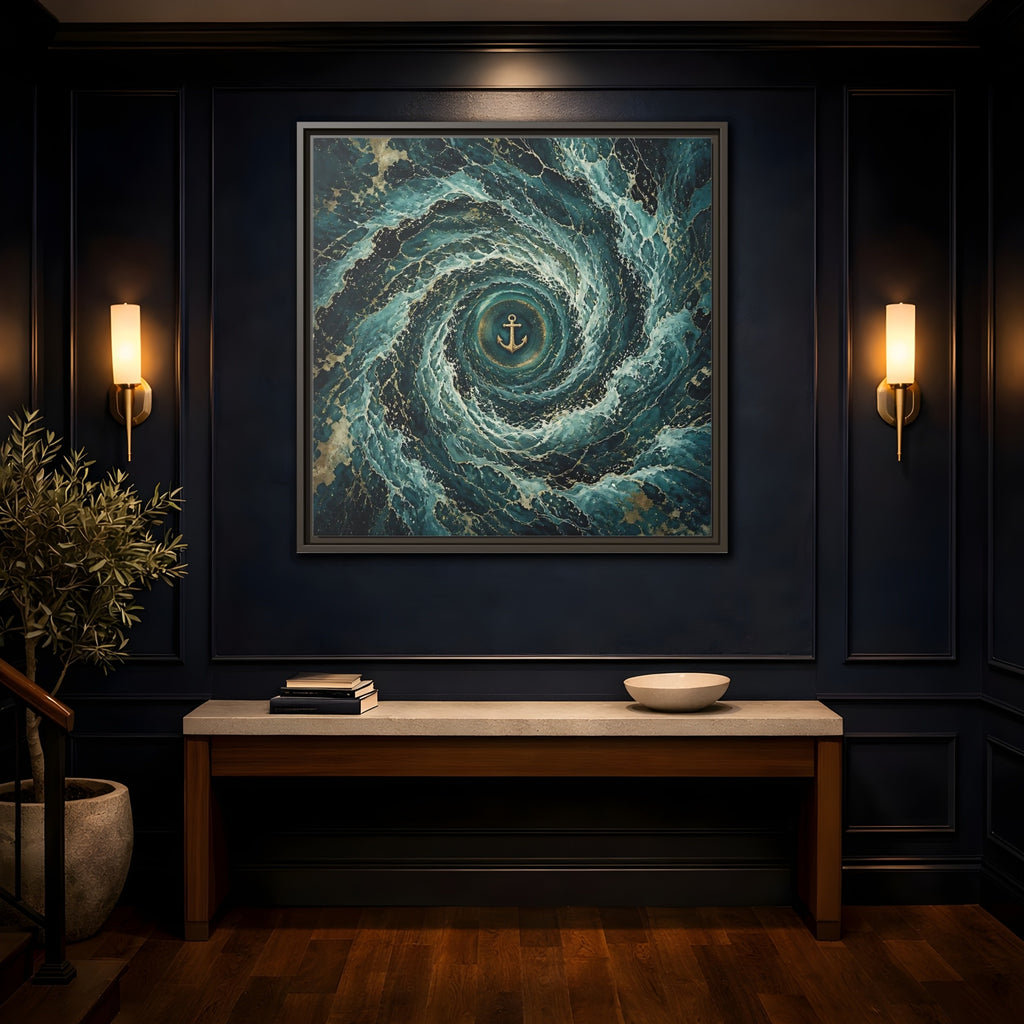Mockup 4. Nature Anchor Teal Gold Anchor shown as stretched canvas wall art