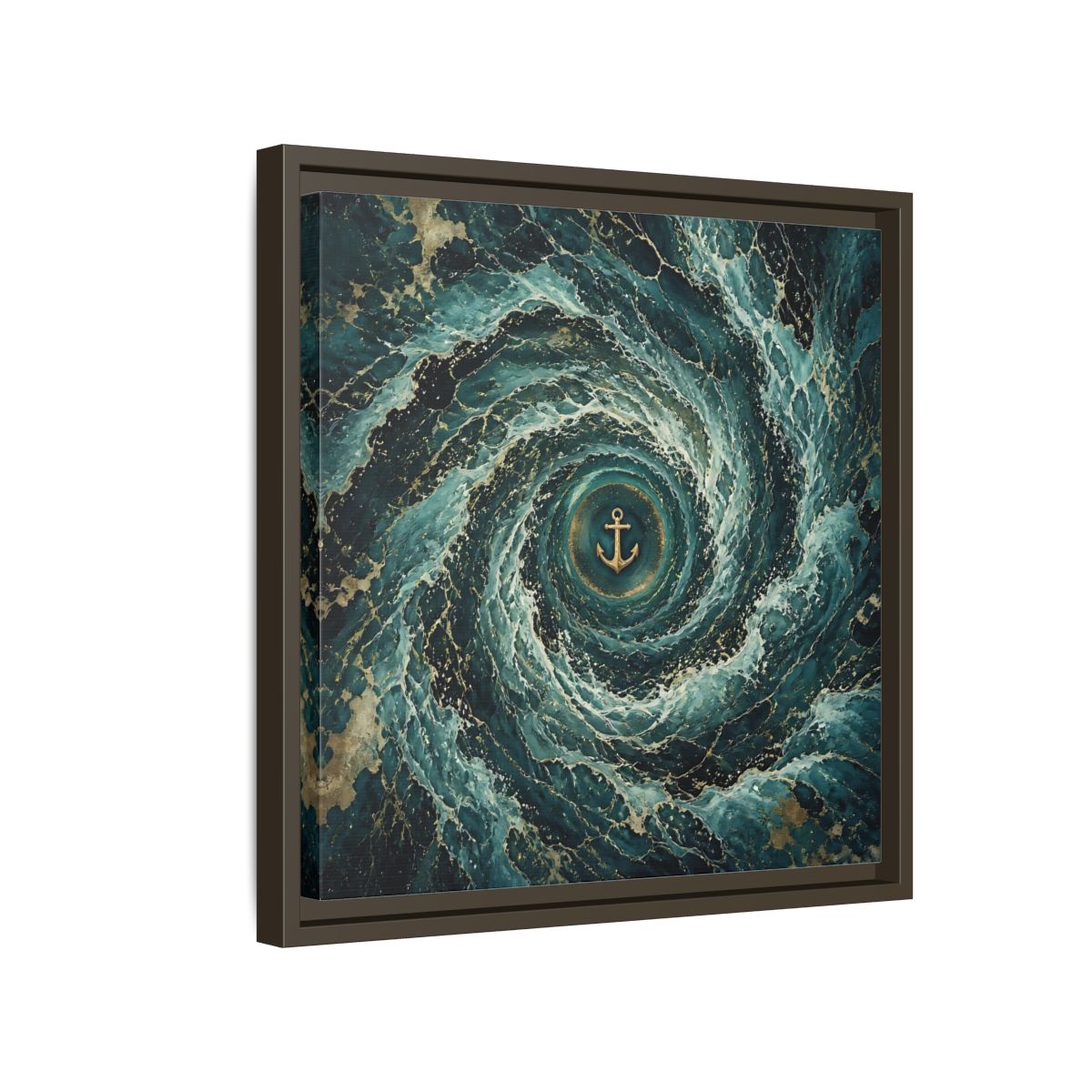 Side Mockup 14. Nature Anchor Teal Gold Anchor shown as stretched canvas wall art
