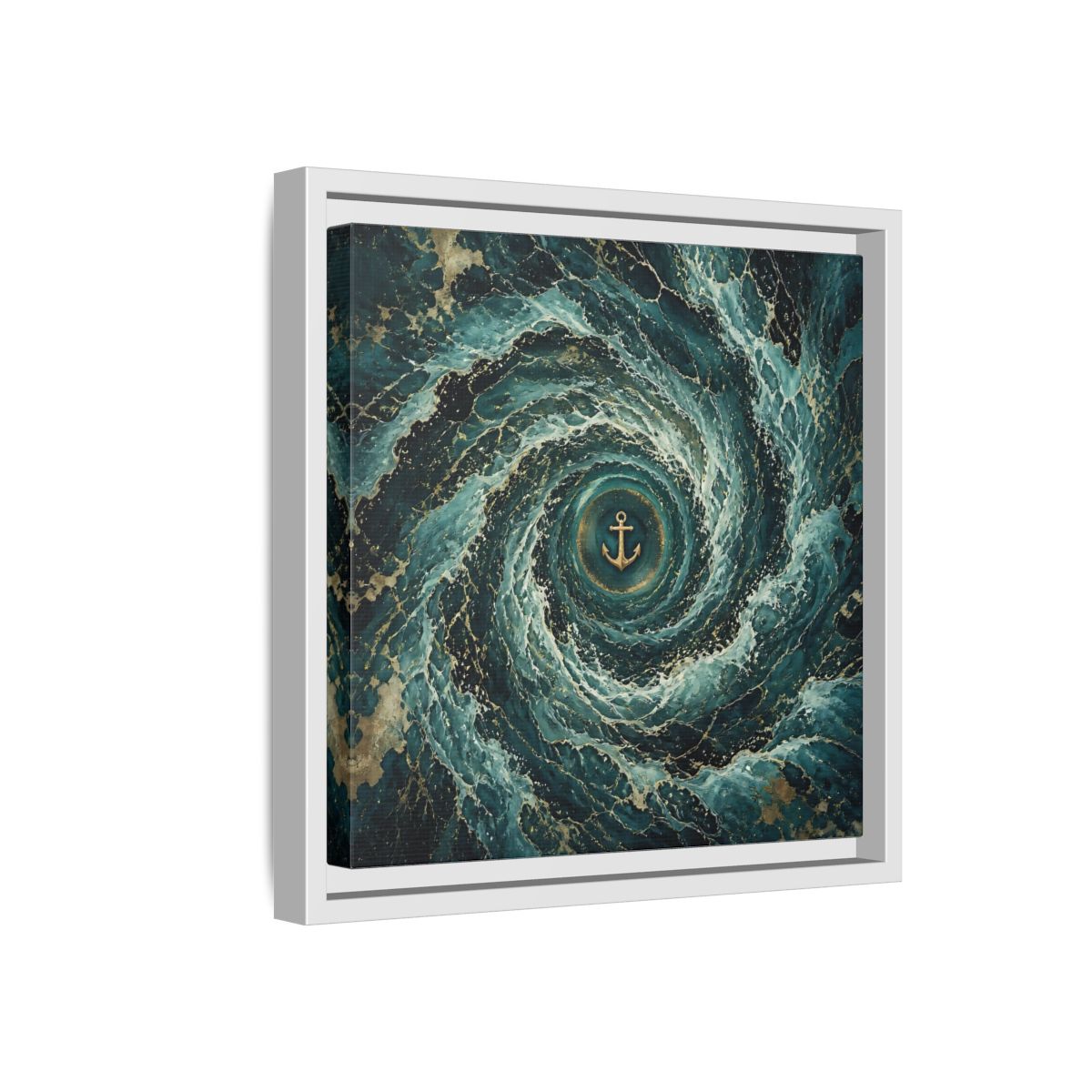 Side Mockup 16. Nature Anchor Teal Gold Anchor shown as stretched canvas wall art
