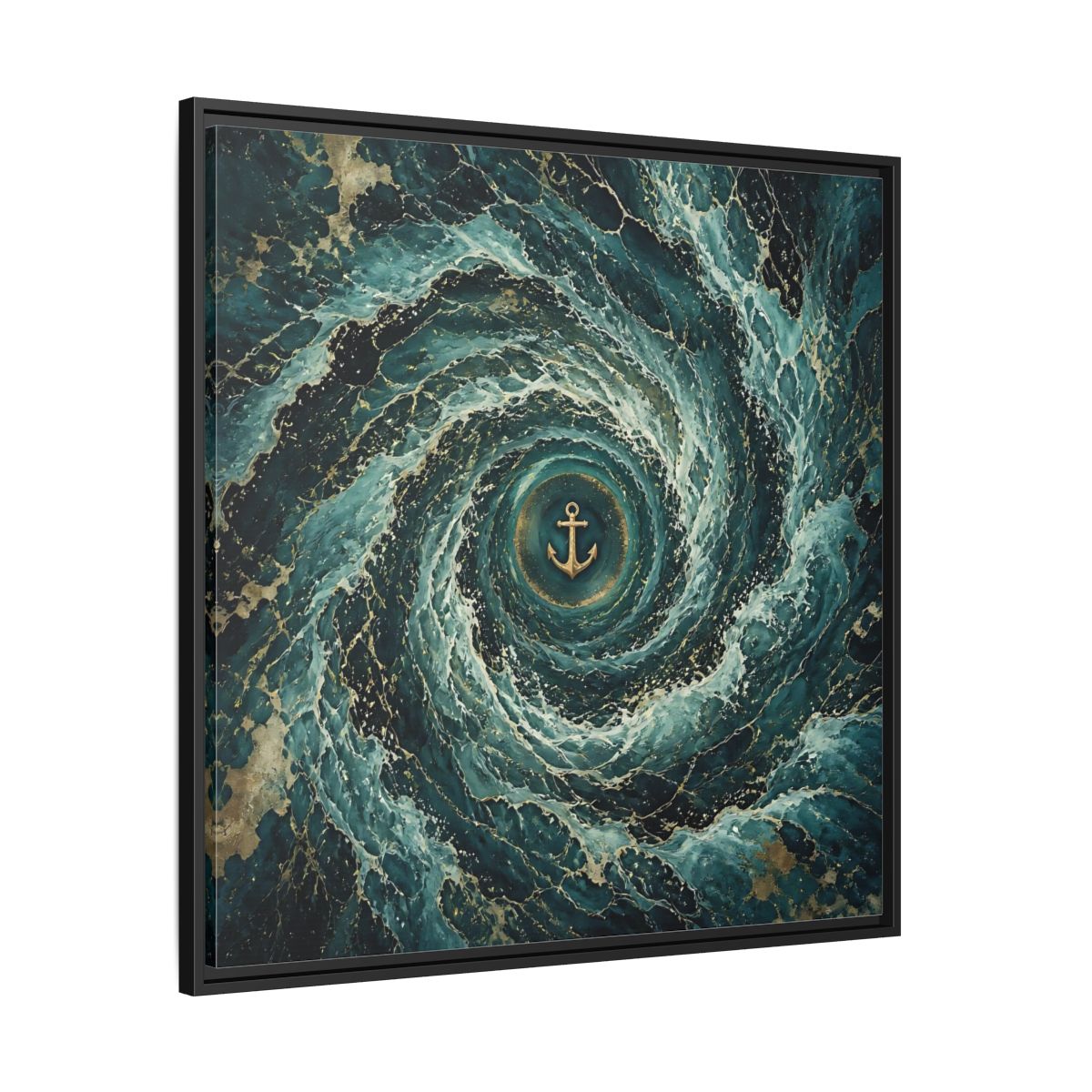 Side Mockup 30. Nature Anchor Teal Gold Anchor shown as stretched canvas wall art