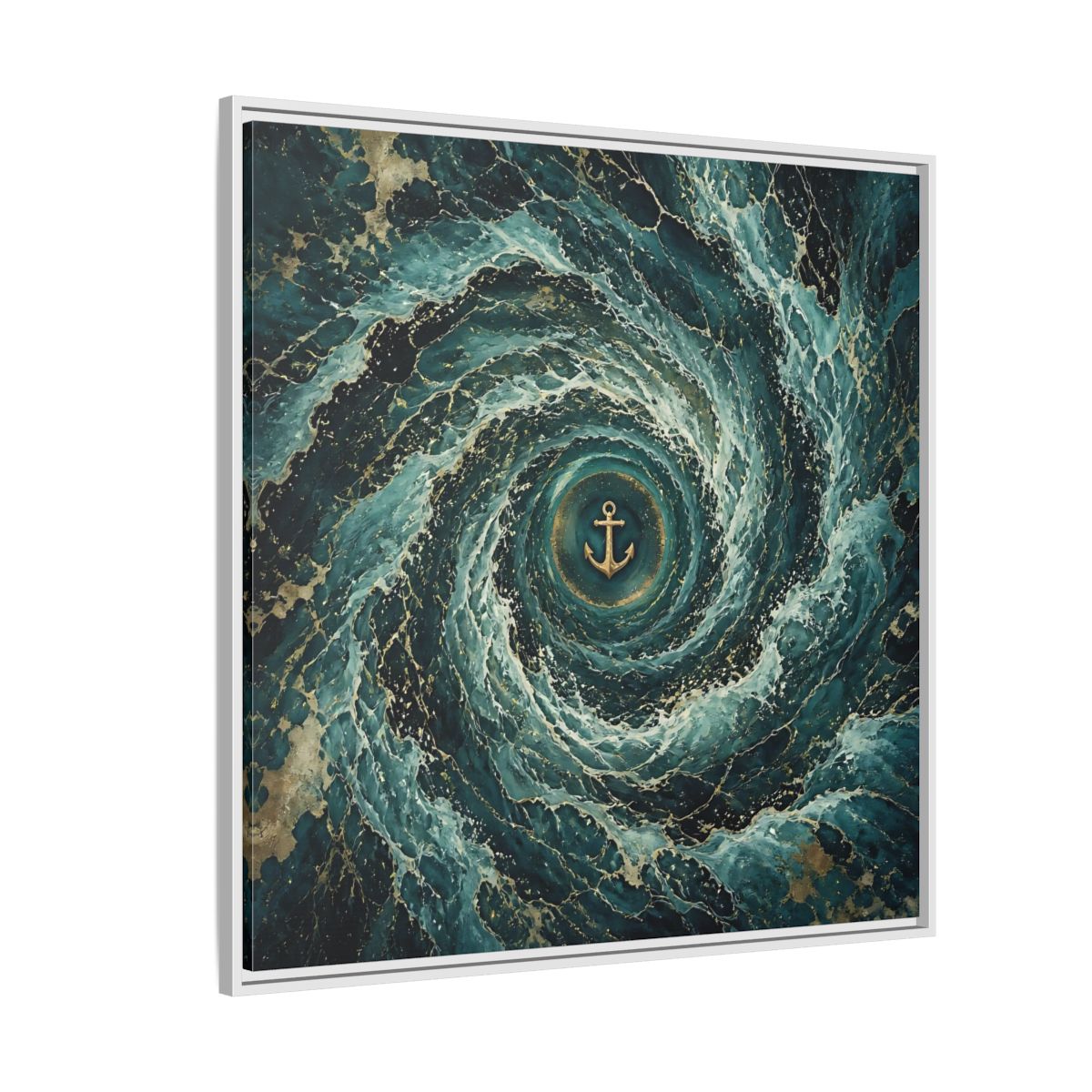 Side Mockup 4. Nature Anchor Teal Gold Anchor shown as stretched canvas wall art