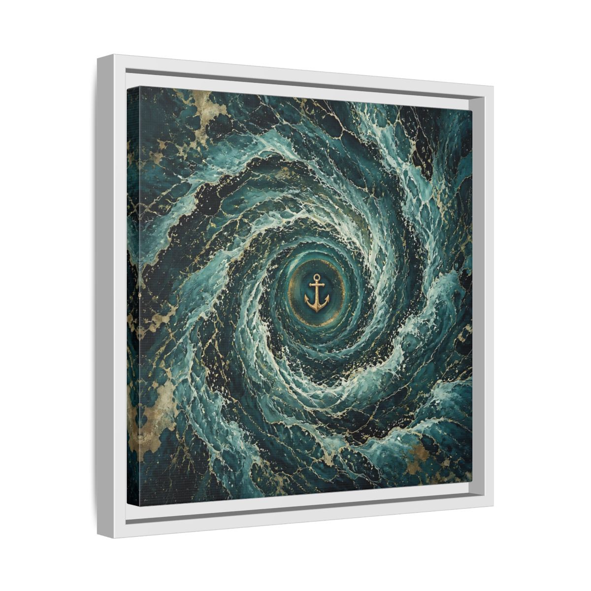Side Mockup 28. Nature Anchor Teal Gold Anchor shown as stretched canvas wall art